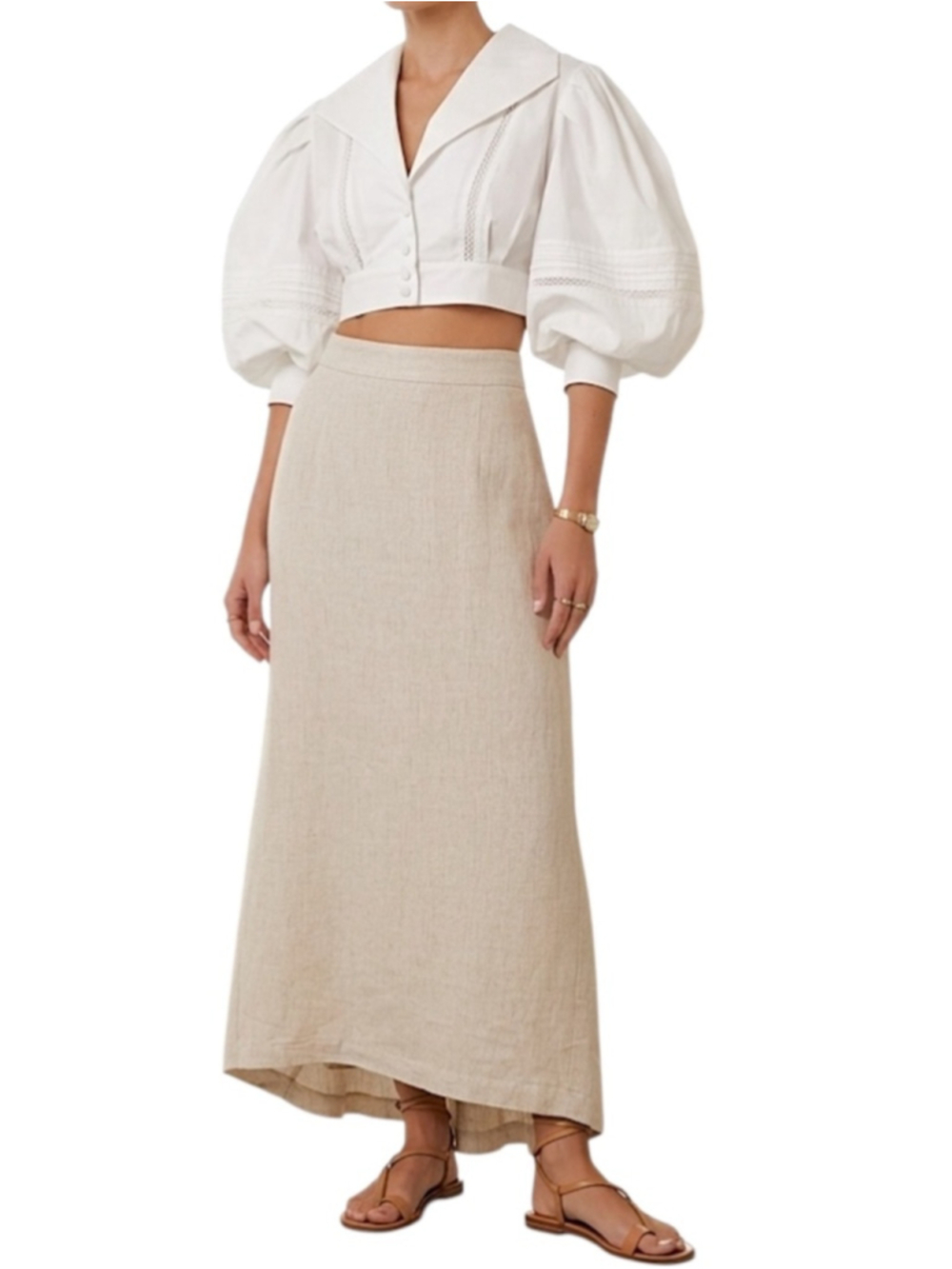 Vintage 80s 90s linen blend beige long minimalist old money maxi skirt 9 - Picture 3 of 15